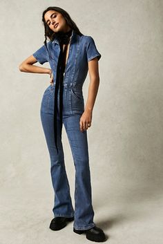 We The Free Jayde Flare Jumpsuit Flare Jumpsuit, Blue Fits, Denim Jumpsuit, Boho Clothing, Small Bust, Denim Wash, Boho Outfits, Jumpsuit Romper, Vintage Inspired