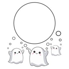 three ghost with bubbles floating in front of a speech bubble that says, i love you