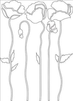 three flowers that are in the middle of a line art work, one is black and white