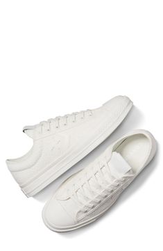 A 1970s icon gets a modern refresh in a monochrome oxford sneaker that's topped with plush terrycloth and layered on the sides with leather logo appliqués. Lace-up style Removable OrthoLite® insole Textile upper and lining/rubber sole Imported Converse Star Player 76, Converse Star Player, Converse Star, Oxford Sneakers, Sneaker Men, Leather Logo, Terry Cloth, Up Styles, White Vintage