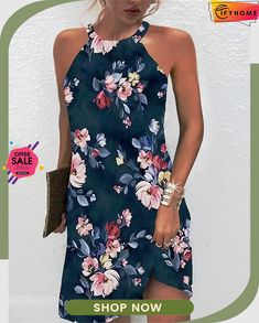 Women's Casual Dress Summer Dress Halter Neck Dress Floral Print Halter Mini Dress Active Fashion Outdoor Daily Sleeveless Regular Fit Yellow Pink Blue Spring Summer S M L Xl Xxl Blue Floral Print Mini Sleeveless Dress, Fitted Blue Floral Print Halter Dress, Blue Halter Neck Sleeveless Dress For Spring, Casual Blue Halter Dress For Spring, Casual Blue Halter Summer Dress, Blue Sleeveless Mini Dress For Summer, Blue Sleeveless Knee-length Dress For Summer, Blue Mini Sleeveless Summer Dress, Casual Blue Halter Neck Dress