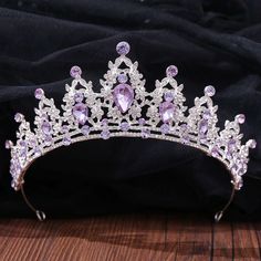 Baroque Luxury Rhinestone Beads Bridal Crown Tiaras Silver Color Crystal Diadem Tiaras Bride Headbands Wedding Hair Accessories Lilac Crown, Purple Quinceanera, Fair Wedding, Quinceanera Crown, Wedding Party Hair, Bridal Crown Tiara, Purple Crown, Wedding Hair Headband