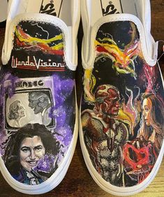 "Custom painted shoes, made to order to your specifics! This pair will be in cartoon-style, AKA 2D. If you're looking for 3D art, check out my \"Portrait/Realism-style Custom Painted Shoes\" listing! Painted with Acrylic paints specific for fabrics/leathers, bound with promotor and coated with finisher and waterproofer to allow for maximum use! Designs range from patterns to the likeness of characters, etc. During your purchase, fill in the personalization bar with any specifics in design and yo Artistic Leather Sneakers With Custom Artwork, Artistic Custom Sneakers With Rubber Sole, Artistic Hand Painted Leather Sneakers, Artistic Custom Sneakers With Rubber Sole And Round Toe, Artistic Hand Painted Leather Custom Sneakers, Artistic Hand Painted Slip-on Custom Sneakers, Painted Adidas Superstar, Painted Adidas, Hand Painted Vans