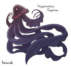 an octopus with long purple hair is standing in the water