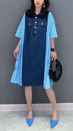 Say Hello To Them: 1,000+ New Designs Launch Every Week Shirt Dress Summer, Cotton Shirt Dress, Denim Patchwork, Summer Fabrics, Street Style Chic, Chic Dress, Dress Fabric, Upcycle Clothes, Cotton Shirt