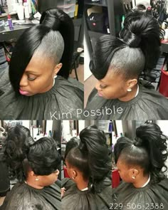 Weave Ponytails With Bangs, Ponytails With Bangs, Women Updo Hairstyles, Black Women Updo Hairstyles, Black Women Updo, Black Hair Bun, Black Hair Updo, Pretty Ponytails, Cabello Afro Natural