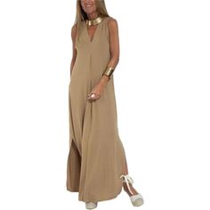 *Material: Casual Deep V Neck Boho Maxi Tank Dress Is Made Of Polyester, High-Quality Material, Super Soft, Comfy And Skin-Friendly To Wear In Hot Summer *Feature: Sleeveless, Deep V Neck, Solid Color, Side Split, Flowy Hem, Two Side Pockets, Casual, Sexy, Fashion, Vintage, Soft, Summer Long Dress, Beach Maxi Dress, Boho Tank Dress, T-Shirt Dress, Maxi Lounge Dress, Loose Sundress *Match: Vintage Sleeveless Side Split Flowy Beach Long Dress Goes Well With Sneakers, High Heels Or Boots, Slippers, Dress Sleeve Length, Drape Cardigan, Khaki Dress, Black White Fashion, Dress With Cardigan, Sleeveless Maxi Dress, Outfit Casual, Types Of Skirts, Long Cardigan