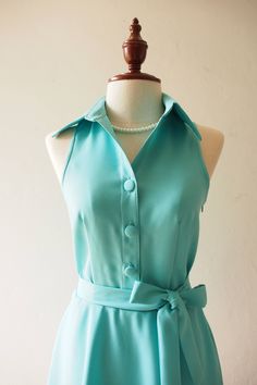 "*DHL shipping upgrade is available at check out process. Shipping part by DHL will take 3-6 days only. Production time may take around 2-3 weeks. If this is in rush you can convo us to make it sooner.:) ♥ Look for other color? Please convo, we can do. In pastel blue color. *Cap sleeve option is available. Please check last image of cap Sleeve style* ITEM DESCRIPTION New casual smart dress for all day to night. Shirt collar/ sleeveless top. Side hidden zipper. Beautiful fabric, swing skirt. Full Fitted Light Blue Dress With Button Closure, Blue Collared Party Dress, Fitted Light Blue Dress With Buttons, Fitted Light Blue Dresses With Buttons, Blue Party Dress With Button Closure, Fitted Collared Light Blue Dress, Light Blue Fitted Collared Dress, Vintage Collared Dress For Parties, Vintage Collared Party Dress