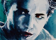 a watercolor painting of a man's face