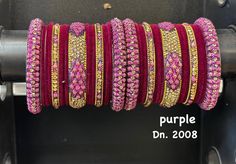 *Bollywood Style Bridal Bangle set- Australian business *Traditional Bangle set with heavy  Centre Kada and stone beaded Bangle on sides and plain velvet finish bangles. These bangles are ideal for the bride. *If you are looking to accessorize your saree and Lehenga in a traditional way, then look no Further. This  beautiful design is sure to grace any Indian outfit. Silver Indian bangles with tiny crystal stones detailing  mixed with contrast color bangles. *Occasion: - Suitable for Indian Wedd Traditional Purple Bracelets For Festivals, Traditional Purple Bangle For Festive Occasions, Elegant Pink Bangle For Festivals, Festive Traditional Purple Bangle, Bangle Set Pink, Traditional Adjustable Purple Bangle, Traditional Pink Bangle For Festivals, Pink Bollywood Bangle For Festivals, Traditional Adjustable Pink Bangle