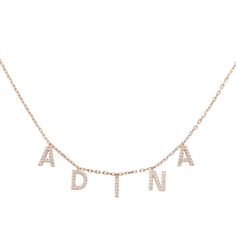 BLOCK NAME NECKLACE: Add a personal touch to your favorite outfit with Adina Eden's Block Name Necklace, featuring CZ-stone adorned upper-case block letter pendants of your choosing that sits easily on a delicate chain that finishes off this personalized name necklace . This eye-catching cute name necklace makes a perfect companion to a layered pendant necklace look that you can rock on your next day out with the girls. These silver name necklaces and gold name necklaces will finish off your loo Cute Name, Name Necklaces, Initial Name, Sparkle Necklace, Gold Name Necklace, Rock On, Letter Pendants, Upper Case, Summer Jewelry