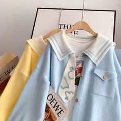 Style: commuting Size: one size Color: blue, yellow, pink Semi Realism, Knitted Top, Collar Sweater, Realism, Aesthetic Clothes, Blue Yellow, Knit Top, Color Blue, Navy