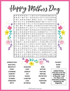 a mother's day crossword puzzle with flowers