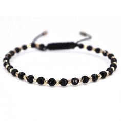 ✨Step into a world of sophistication with our exquisite Handcrafted Men's Bracelet, featuring glossy faceted black onyx beads and radiant 14K gold beads. This piece is a testament to luxury and refined taste, designed for the discerning man who values both style and substance. Gold Bracelet Key Features: ✅Craftsmanship: Each bracelet is meticulously handcrafted, boasting 4mm glossy faceted black onyx beads that catch the light perfectly, paired with 28 delicate 14K gold beads of 2.5mm, ensuring Luxury Black Braided Bracelet As Gift, Black Luxury Braided Bracelets As Gift, Luxury Black Adjustable Beaded Bracelet, Luxury Adjustable Bracelets With Black Beads, Adjustable Black Bracelet With Faceted Beads, Adjustable Black Bracelets With Faceted Beads, Black Spiritual Bracelet With Faceted Beads, Spiritual Black Bracelets With Faceted Beads, Luxury Adjustable Black Wristband