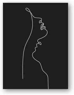 a black and white line drawing of a woman's face on a dark background