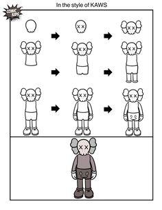 an image of how to draw cartoon characters in the style of kaws