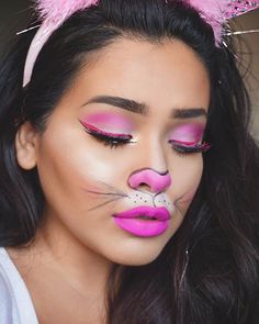 61 Easy DIY Halloween Makeup Looks - StayGlam Diy Halloween Face, Bunny Halloween Makeup, Easy Halloween Makeup Looks, Bunny Makeup