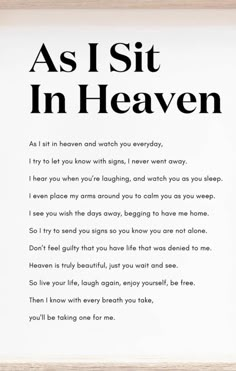 the poem as i sit in heaven is displayed on a white framed paper with black lettering