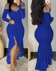 Elegant Maxi Dress With Asymmetrical Hem For Party Season, Blue Maxi Dress With Asymmetrical Hem For Party, Holiday Party Fashion, Blue Party Dress, Evening Party Dresses, Dresses Formal Elegant, Semi Formal Dresses, Rainbow Dress, Dress Aesthetic