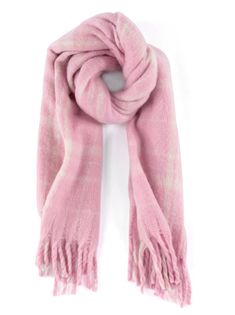 L 75" × W 16" + Fringe 6" Polyester Blush Scarf, Chic Scarves, Pink Scarf, Plaid Blanket Scarf, Plaid Blanket, Pink Scarves, Pink Plaid, Fringe Trim, Plaid Pattern