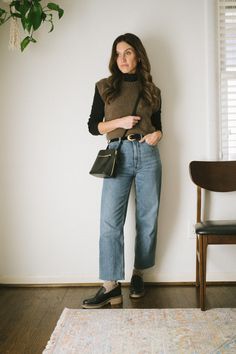 Vest Outfit Women, Oxfords Outfit, Madewell Outfits, Turtleneck Outfit, Fall Outfit Ideas, Vest Outfits, Autumn Outfit, Business Casual Outfits