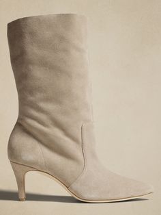 Slouch Leather Bootie | Banana Republic Factory Suede Mid-calf Boots With Almond Toe, Chic Snip Toe Boots With Suede Lining, Chic Suede Snip Toe Boots, Elegant Suede Heeled Boots With Snip Toe, Elegant High Ankle Suede Boots, Square Toe Suede Boots With Suede Lining, Chic Suede Boots With Almond Toe, Chic Almond Toe Suede Boots, Chic Suede Knee-high Boots With Almond Toe