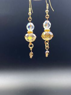 Glass Beads Vintage Gold Beaded Earrings With Dangling Beads, Gold Beaded Glass Earrings, Amber Beaded Dangle Earrings, Amber Czech Glass Dangle Earrings, Vintage Amber Dangle Earrings, Etsy Earrings Dangle, Amber, Jewelry Earrings Dangle, Beaded Jewelry