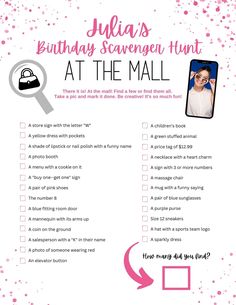 a birthday scavenger hunt for the girl at the mall with pink sprinkles