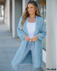 Olivia Mark - Soft Comfort Knit Cardigan Longline Sweater, Fluffy Cardigan, Fuzzy Cardigan, Chic Type, Knit Wrap, Knit Jacket, Winter Fashion Outfits, Cardigan Coat, Long Sleeve Cardigan