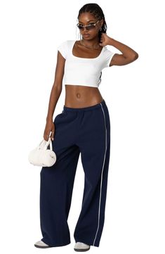 Feel the comfort of these relaxed-fit sweatpants cut from a supersoft cotton blend. Elastic waist Side-seam pockets 50% cotton, 50% polyester Machine wash, dry flat Imported Sporty Wide Leg Cotton Pants, Sporty Wide-leg Cotton Pants, Athleisure Cotton Wide Leg Joggers, Sporty Wide Leg Cotton Bottoms, Sporty Cotton Wide Leg Sweatpants, Sporty Wide Leg Cotton Sweatpants, Sporty Cotton Straight Pants, Sporty Cotton Wide-leg Bottoms, Sporty Cotton Wide-leg Pants