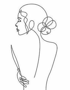 a line drawing of a woman holding a knife