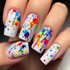 Sneaker Nail Art, Smiley Face Design Nails, Black Paint Splatter Nails, Rainbow Nail Art Designs Bright Colors, Neon Paint Splatter Nails, Color Splash Nails, Neon Gel Nails Short, Splat Nails, 80s Nails Designs