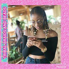 2018 trending hairstyles for black girls : TRIBAL BRAIDS WITH BEADS Push Back Braids, Cornrow Rasta, Popular Braided Hairstyles, Braided Hairstyles With Beads, Back Braids, Hairstyles With Beads, African Print Dress Ankara, African Dresses For Kids, African Fashion Skirts