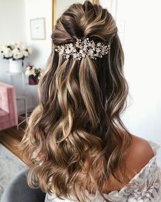 Down Wedding Hairstyles, Half Up Half Down Wedding, Silver Hair Pin, Simple Wedding Hairstyles, Wedding Hairstyles Half Up Half Down, Bride Hair, Half Updo, Wedding Hair Down