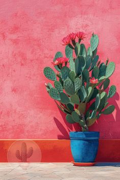 a potted plant sitting in front of a pink wall