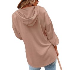 Khaki Button Oversize Pullover Hoodie Casual Hooded Sweater With Buttons, Casual Hoodie With Buttons For Fall, Hooded Solid Color Top For Fall, Casual Fall Hoodie With Buttons, Fall Hooded Top With Solid Color, Fall Solid Color Hooded Top, Casual Sweatshirt With Buttons For Fall, Casual Buttoned Sweatshirt For Fall, Cotton Hoodie With Buttons For Fall