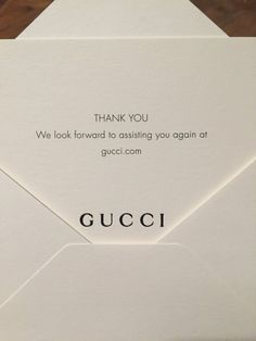 a thank card with the words gucci on it