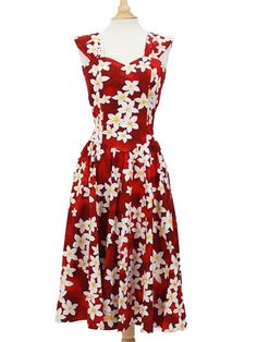 Sundress [Plumeria / Red] - Middle Dresses - Hawaiian Dresses | AlohaOutlet SelectShop Hawaiian Sundress, Polynesian Dress, Floral Dress Outfits, Island Dress, Island Fashion, Fashion Design Patterns