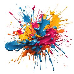 colorful paint splattered on white background with clipping path to the top right