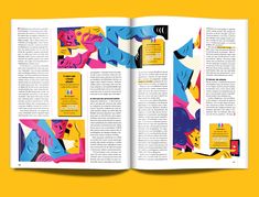 an open book with colorful images and text on the page, which is also in yellow