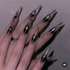 Goth Glam Nails, Goth Nails Stiletto, Gothic Stiletto Nails, Goth Stiletto Nails, Stiletto Gel Nails, Stiletto Nails Design, Paznokcie Hello Kitty, Wow Nails, Punk Nails