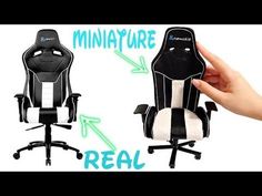 a person holding up a gaming chair with the words miniatureture real on it and an image