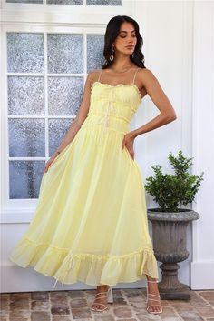 Season Beam Maxi Dress Yellow Yellow Bridesmaid Dresses, Yellow Bridesmaids, Yellow Maxi, Buy Dresses Online, White Prom Dress, Bridal Shower Dress, Long Bodycon Dress, Shower Dresses, Feather Dress