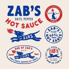 various logos and stickers for hot sauce