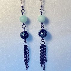 Handmade Blue Flower Bead And Black Chain Detail Dangle Earrings Diy Wire Wrapping, Purple Dangle Earrings, Bunny Jewelry, Rose Gold Drop Earrings, Wire Wrapping Jewelry, Wire Wrapped Jewelry Tutorials, Ivory Earrings, Wrapping Jewelry, Diy Jewelry Ideas