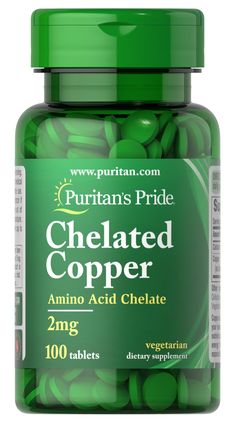 $ Sugar, Starch and Preservative Free. Among its many functions, copper aids in the formation of bone, hemoglobin, and red blood cells, and works in balance with zinc and vitamin C to form elastin. Each tablet contains (20 mg) of Copper Amino Acid Chelate equivalent to (2 mg) of elemental Copper. Puritan's Pride Copper Chelate 2 mg-100 Tablets ,one of the best supplements for health ... Chelated Magnesium, Muscle Contraction, Red Blood, Health Guide, Red Blood Cells, Best Supplements, Blood Cells, Bone Health