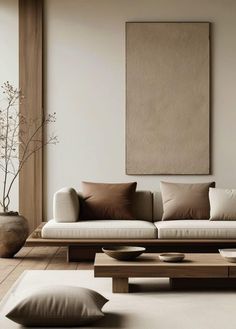 35 Beautiful Japandi Living Room Ideas to Inspire Your Next Redesign 33 Minimal Zen Interior, Living Room Inspiration Minimal, Modern Japandi Living Room, Japandi Fireplace, Wabi Sabi Interior Living Rooms, Zen Living Room Ideas, Wabi Sabi Living Room