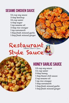 the menu for restaurant style garlic sauce