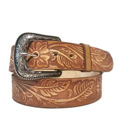 LEATHER BELT FOR WOMEN This leather belt for women is a dream accessory; a versatile piece you'll love and wear forever. Sumptuous LEATHER in a duo of rich brown tones is embossed with scrolls and finished with a classic engraved buckle. The vintage vibe and Western-inspired design make it the perfect partner to your trusty blue jeans and boho dresses. •Made of GENUINE LEATHER and has a metal buckle•HANDMADE  with care and love by talented Mexican artisans for an authentic look•EMBOSSED LEATHER Country Belts, Belt Western, Cowgirl Belts, Western Brown, Handmade Leather Belt, Boho Belts, Handmade Belts, Beautiful Belts, Belt For Women