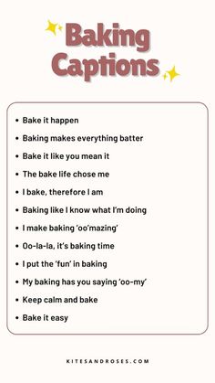 a poster with the words baking captions on it